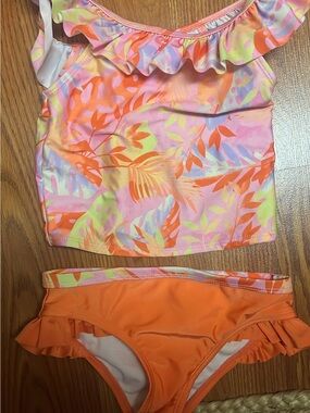 wonder nation Pink Orange Multi Ruffle Tankini Set